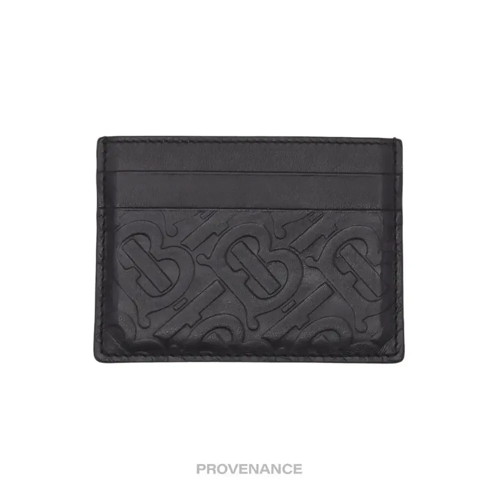 🔴 Burberry TB Monogram Card Holder Wallet - Embossed Black